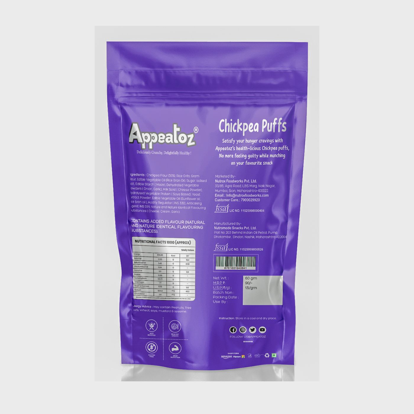 Appeatoz Cheddar Cheese Roasted Chickpea Puffs 60g