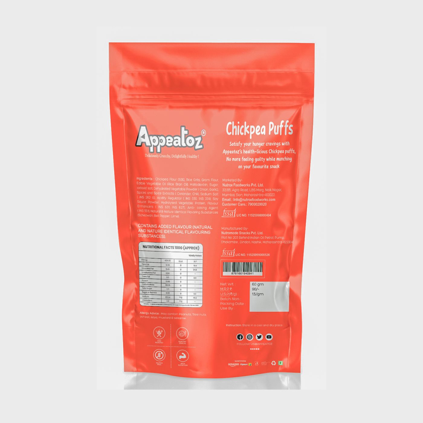 Appeatoz Lime and Sriracha Roasted Chickpea Puffs 60g