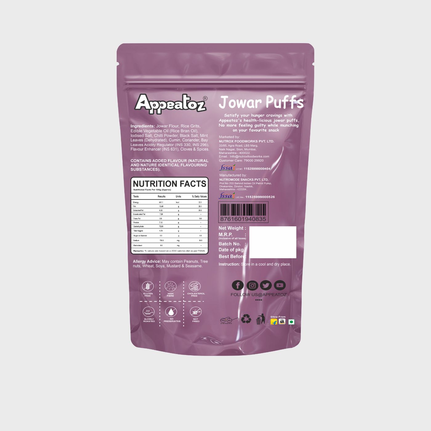 Appeatoz Desi Chat Jowar Puffs 70g