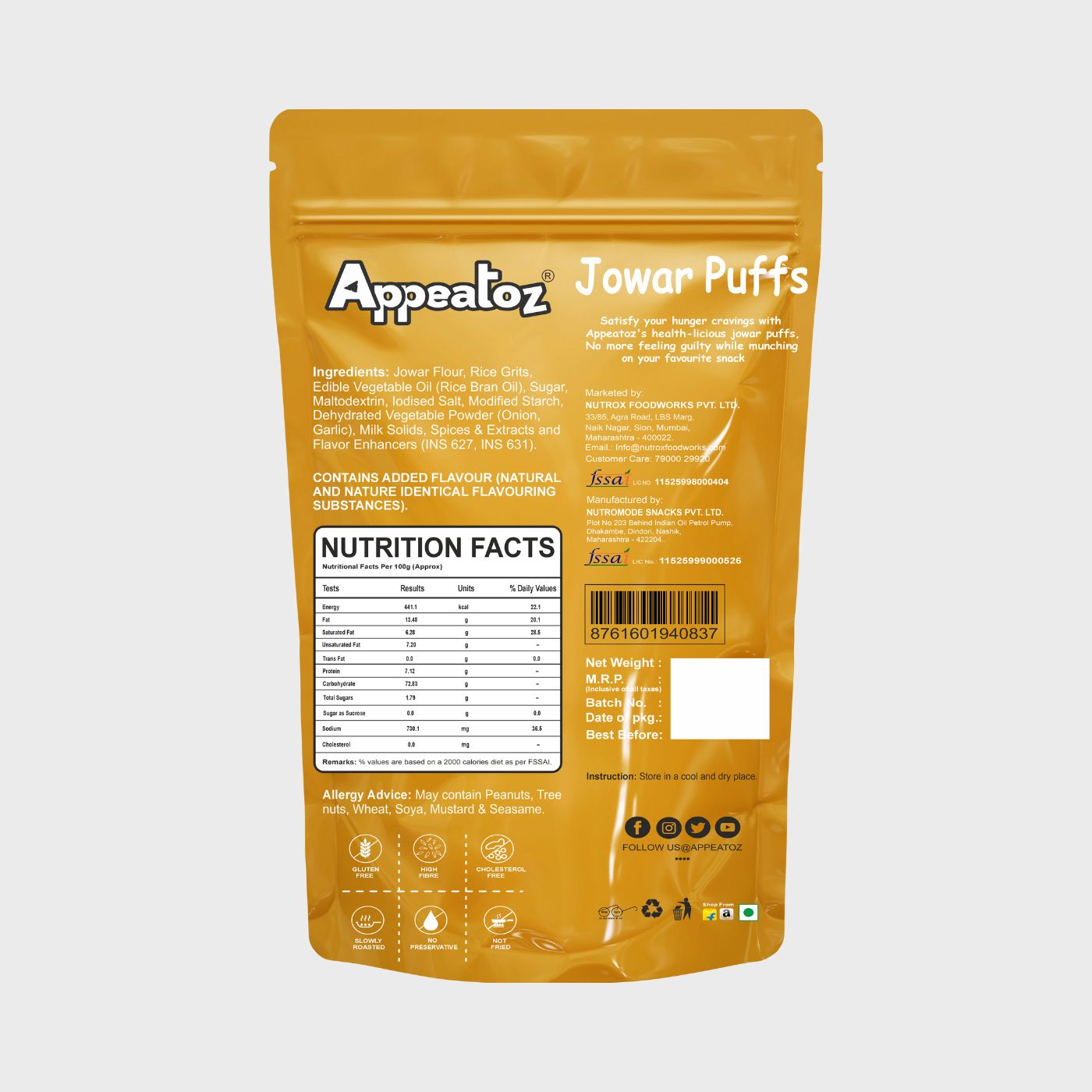 Appeatoz Creamy Cheese Jowar Puffs 70g