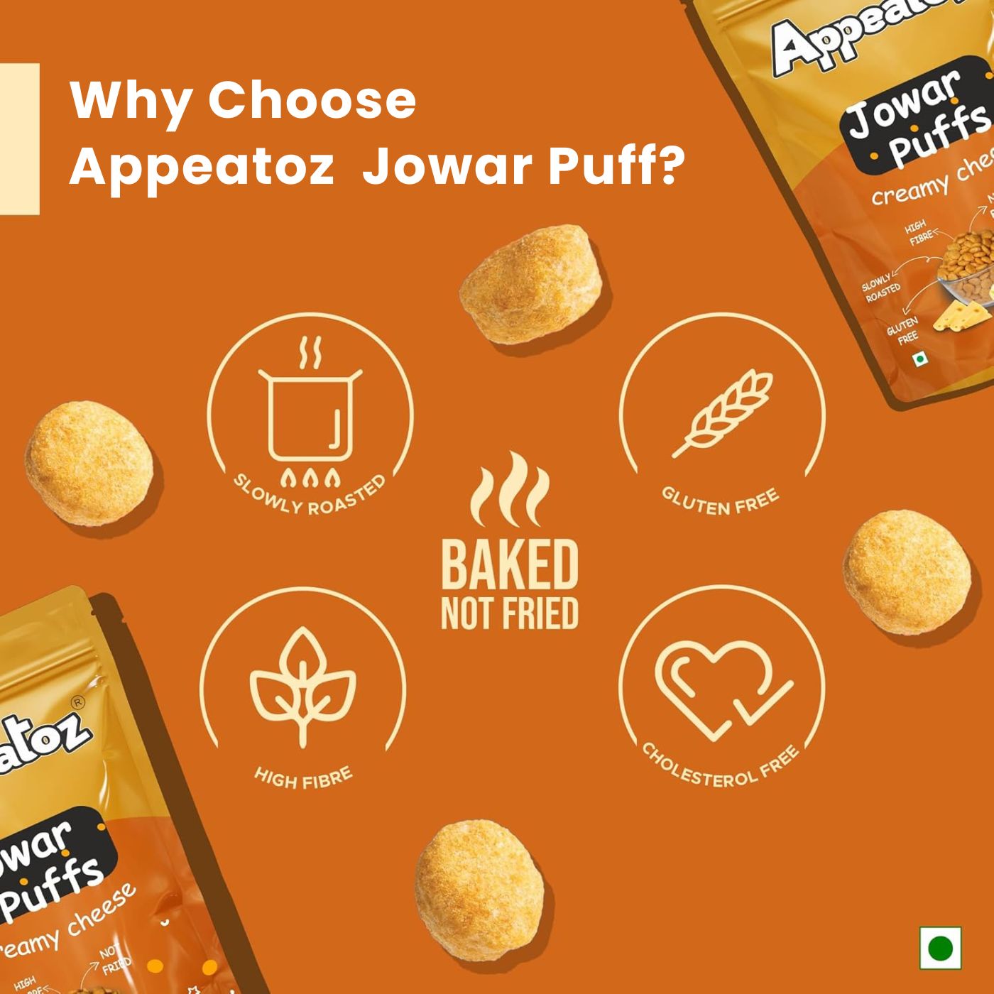 appeatoz creamy cheese jowar puffs baked not fried gluten free high fibre