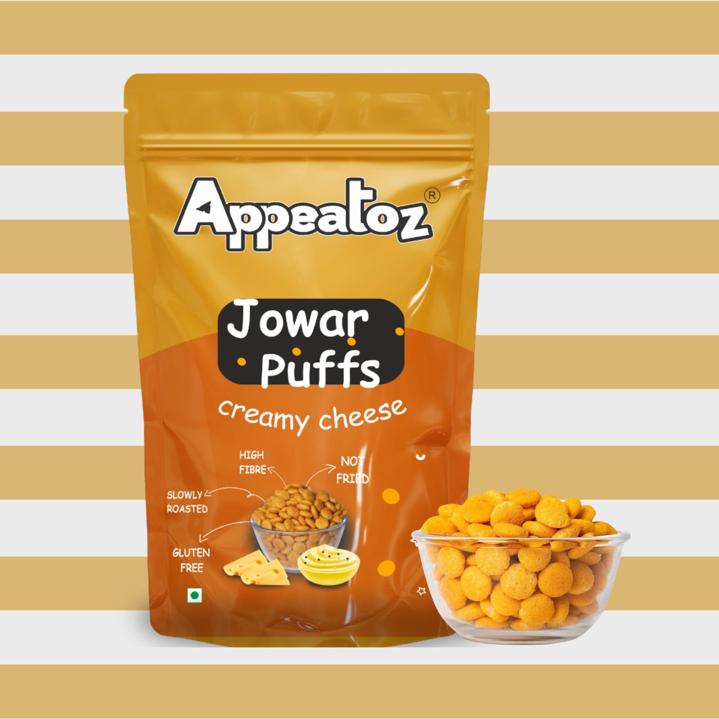 serving jowar puffs creamy cheese in a bowl