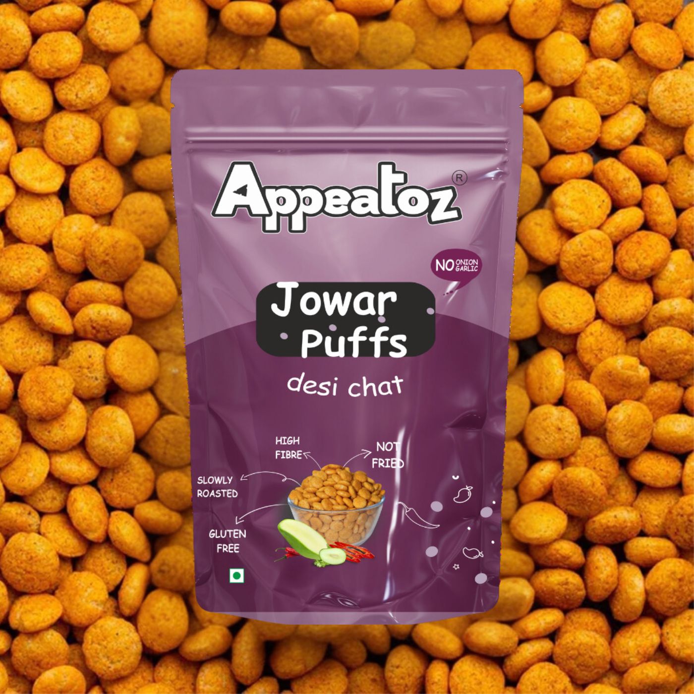 jowar puffs desi chat with background showing ingredients
