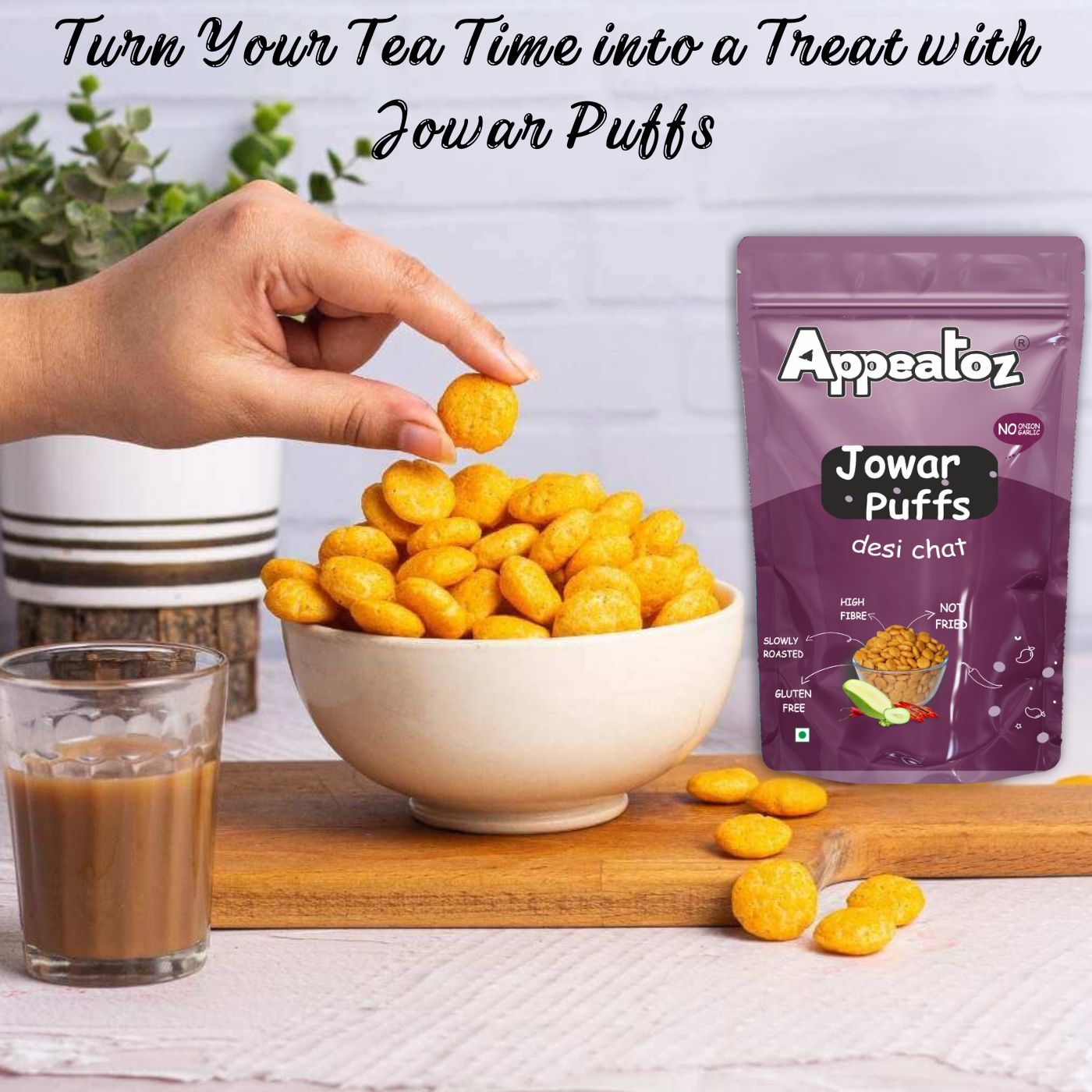 jowar puffs desi chat flavor with tea