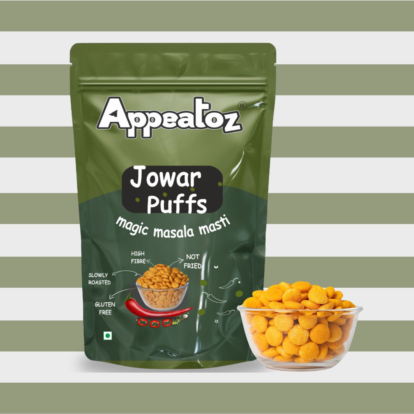 serving jowar puffs magic masala masti in a bowl