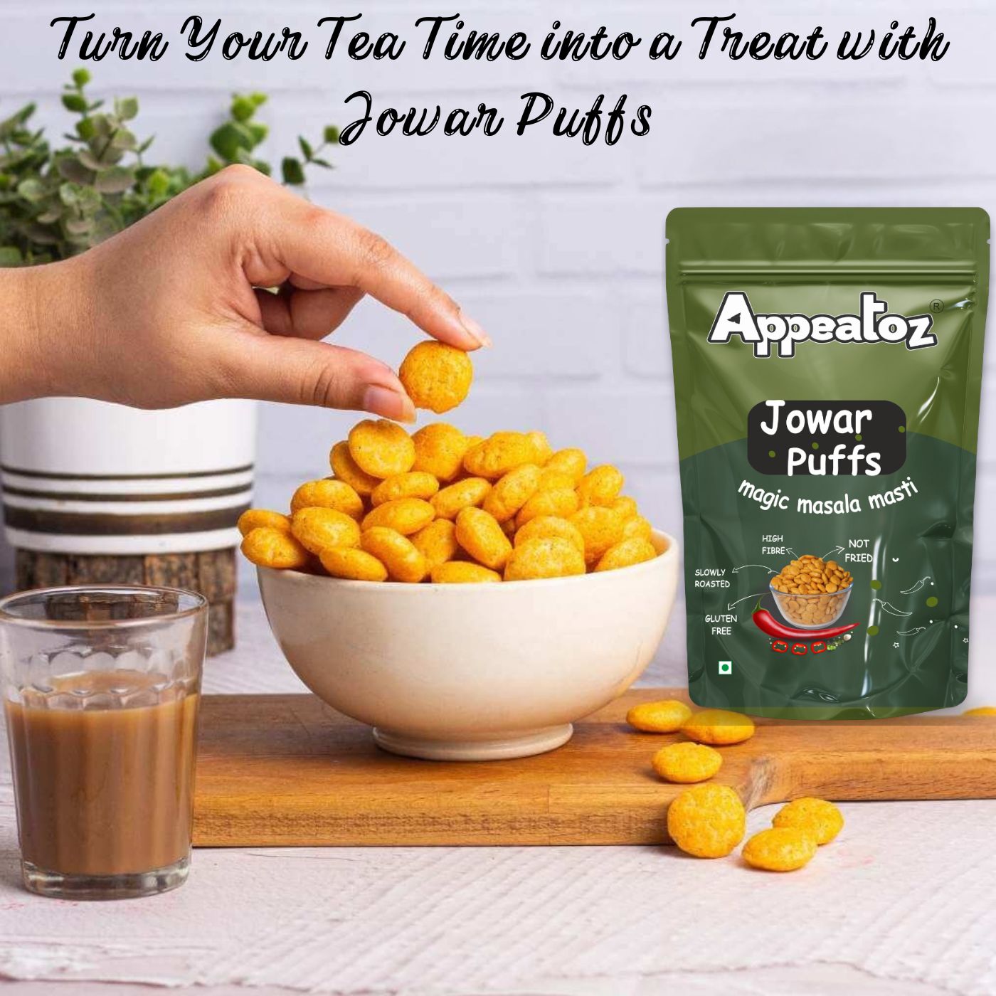 jowar puffs magic masala masti flavor with tea