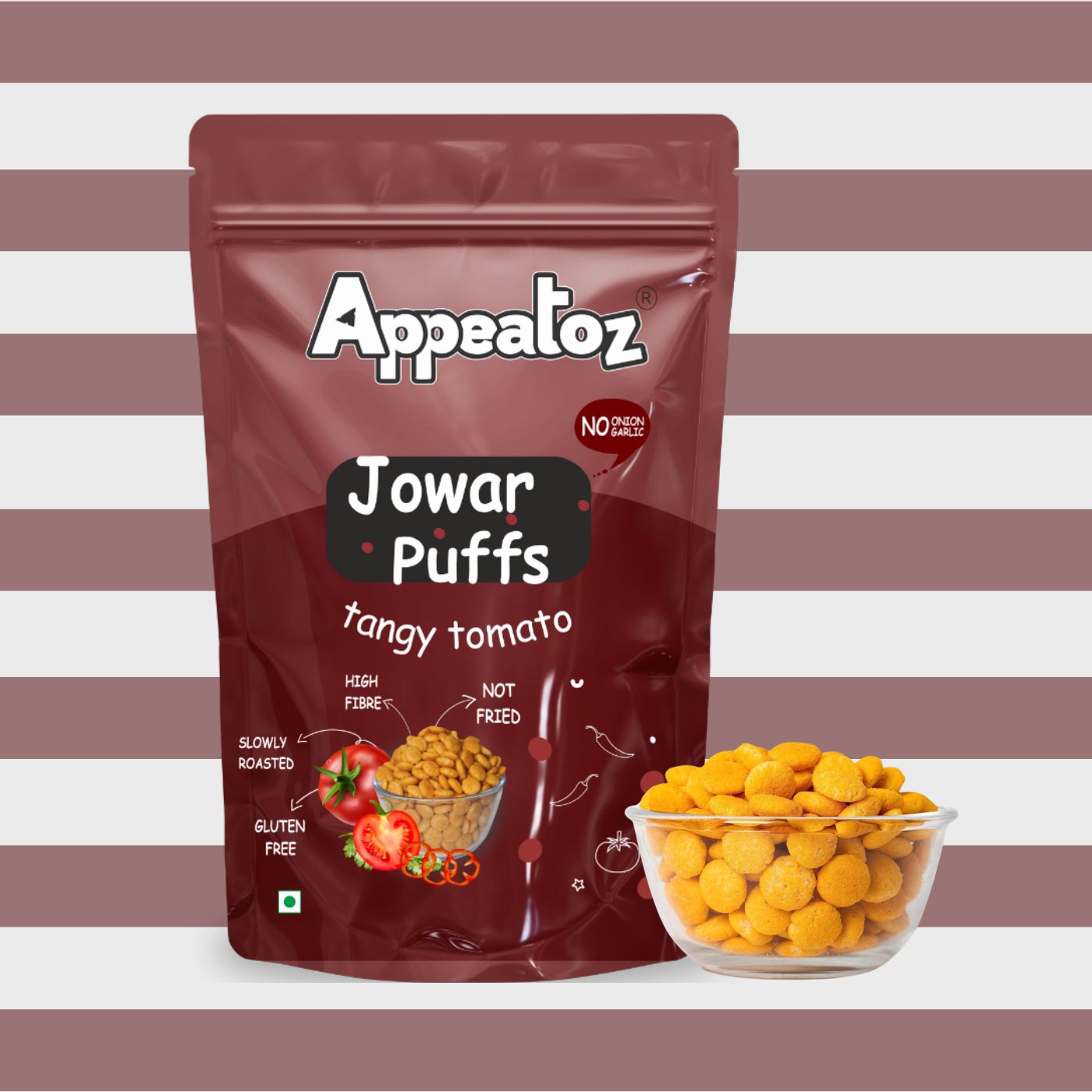 serving jowar puffs tangy tomato in a bowl