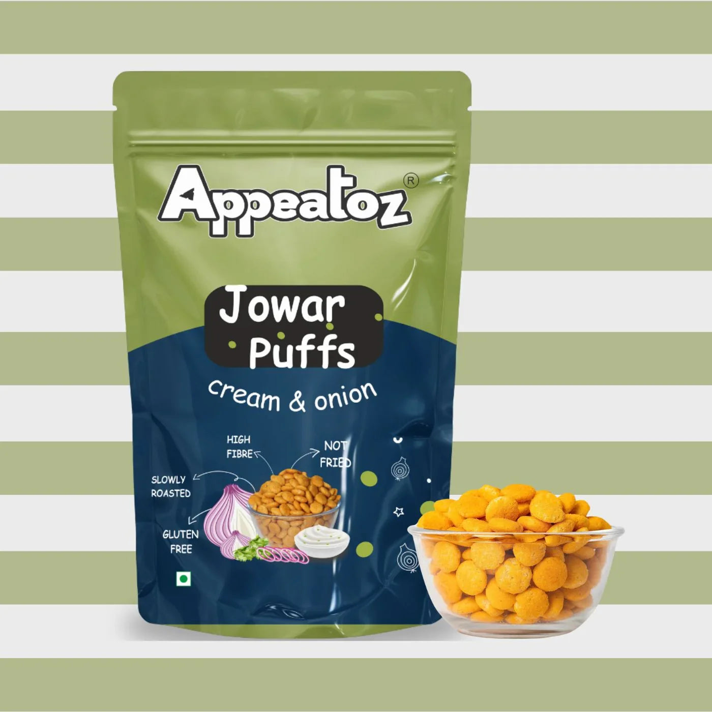 serving jowar puffs cream and onion in a bowl