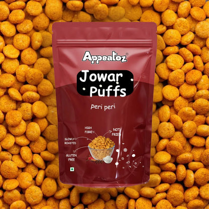 jowar puffs peri peri with background showing ingredients
