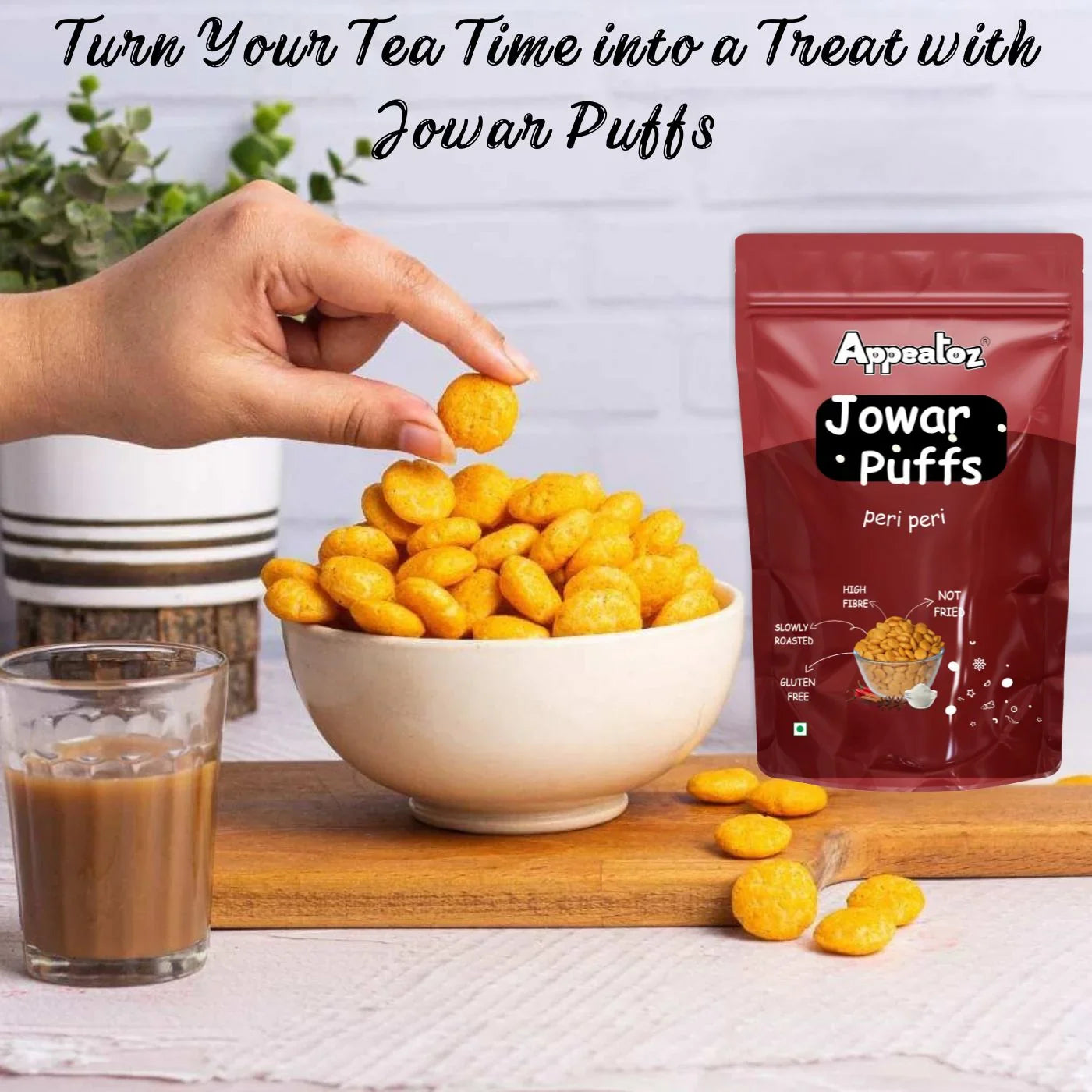 jowar puffs peri peri flavor with tea