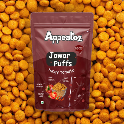 jowar puffs tangy tomato with background showing ingredients